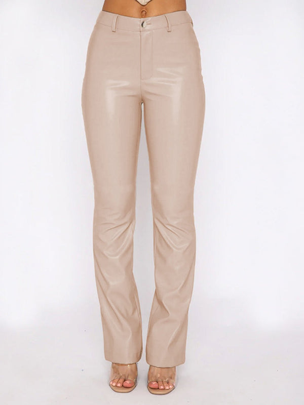 PU Leather High Waist Straight Pants - Opulent EmpirePU Leather High Waist Straight PantsOpulent Empire