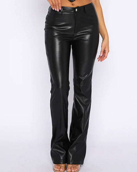 PU Leather High Waist Straight Pants - Opulent EmpirePU Leather High Waist Straight PantsOpulent Empire