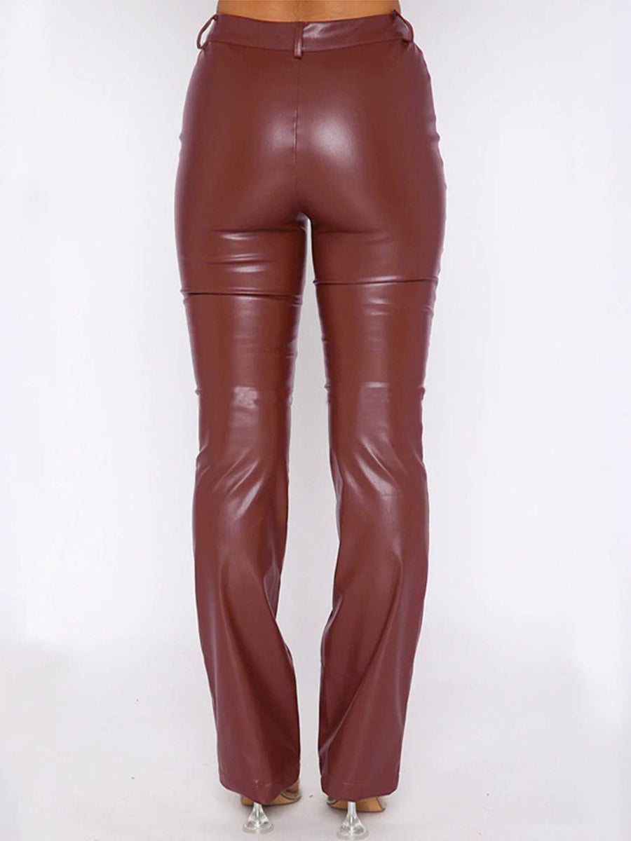 PU Leather High Waist Straight Pants - Opulent EmpirePU Leather High Waist Straight PantsOpulent Empire