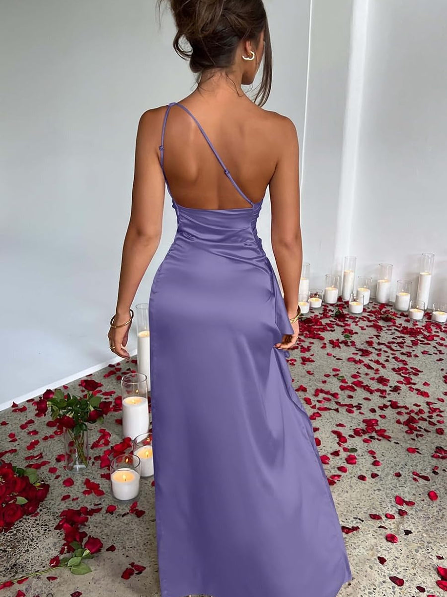 Selene Beaumont — Elegant One-Shoulder Satin Backless Maxi Dress, alternate view 15
