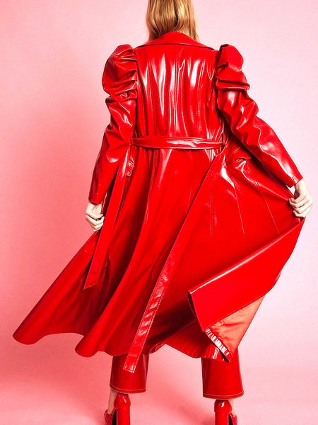 Red Eco Leather Grande Maxi Trench Coat