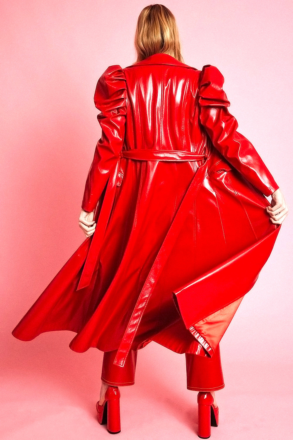 Lucasta — Red Eco Leather Grande Maxi Trench Coat, alternate view 4