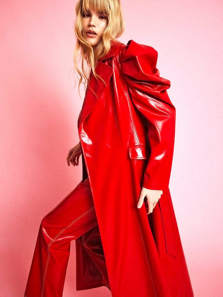 Red Eco Leather Grande Maxi Trench Coat