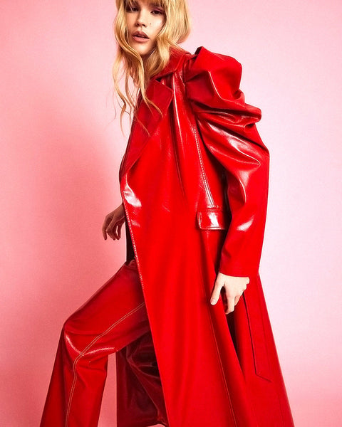 Red Eco Leather Grande Maxi Trench Coat