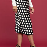 RENEE C Polka Dot Satin Midi Skirt - Opulent EmpireRENEE C Polka Dot Satin Midi SkirtOpulent Empire