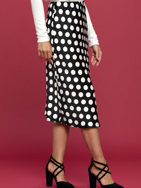 RENEE C Polka Dot Satin Midi Skirt - Opulent EmpireRENEE C Polka Dot Satin Midi SkirtOpulent Empire