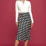 RENEE C Polka Dot Satin Midi Skirt - Opulent EmpireRENEE C Polka Dot Satin Midi SkirtOpulent Empire