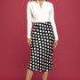 RENEE C Polka Dot Satin Midi Skirt - Opulent EmpireRENEE C Polka Dot Satin Midi SkirtOpulent Empire