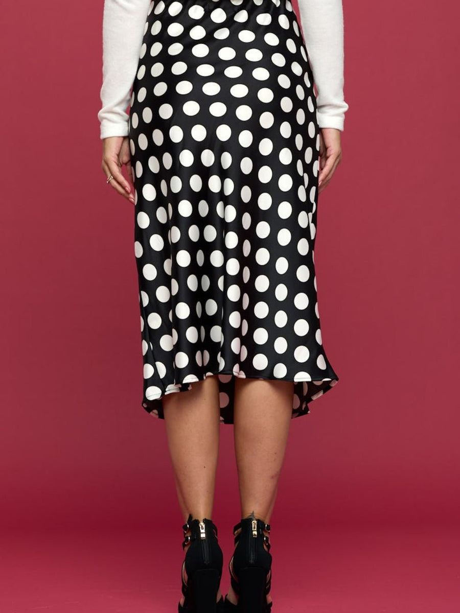 RENEE C Polka Dot Satin Midi Skirt - Opulent EmpireRENEE C Polka Dot Satin Midi SkirtOpulent Empire