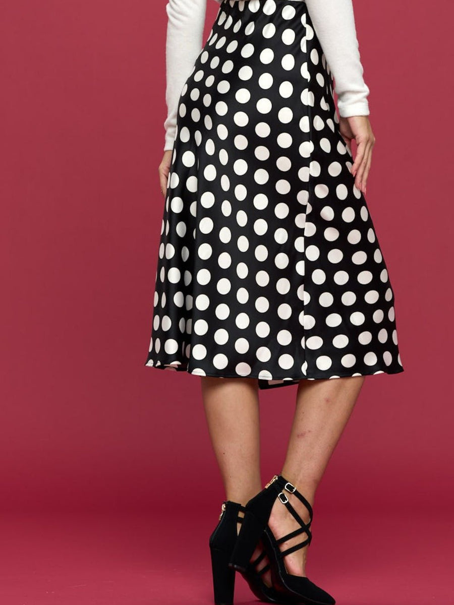 RENEE C Polka Dot Satin Midi Skirt - Opulent EmpireRENEE C Polka Dot Satin Midi SkirtOpulent Empire