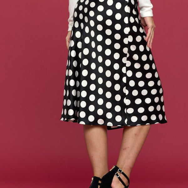 RENEE C Polka Dot Satin Midi Skirt - Opulent EmpireRENEE C Polka Dot Satin Midi SkirtOpulent Empire