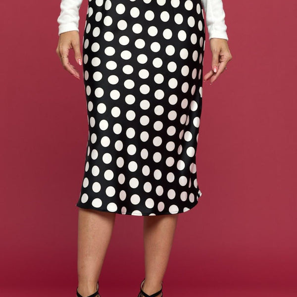 RENEE C Polka Dot Satin Midi Skirt - Opulent EmpireRENEE C Polka Dot Satin Midi SkirtOpulent Empire