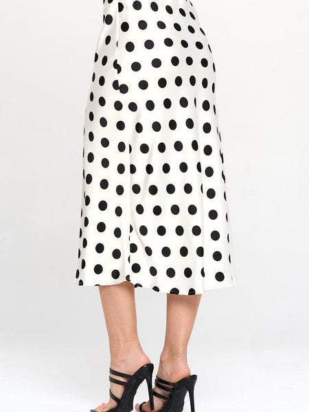 RENEE C Polka Dot Satin Midi Skirt - Opulent EmpireRENEE C Polka Dot Satin Midi SkirtOpulent Empire