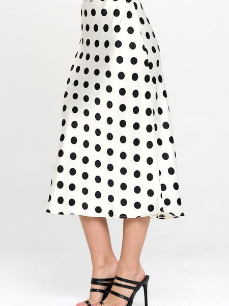 RENEE C Polka Dot Satin Midi Skirt - Opulent EmpireRENEE C Polka Dot Satin Midi SkirtOpulent Empire