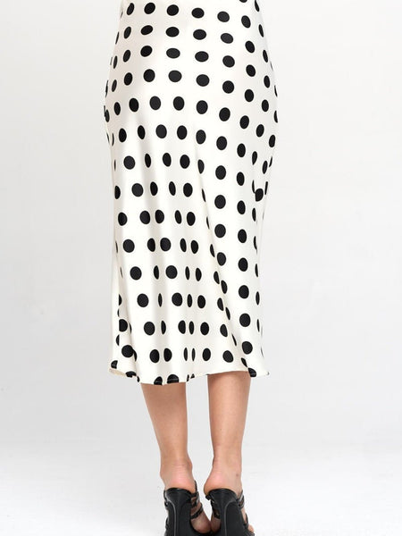 RENEE C Polka Dot Satin Midi Skirt - Opulent EmpireRENEE C Polka Dot Satin Midi SkirtOpulent Empire