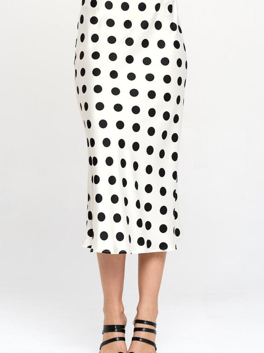 RENEE C Polka Dot Satin Midi Skirt - Opulent EmpireRENEE C Polka Dot Satin Midi SkirtOpulent Empire