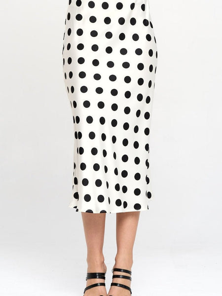 RENEE C Polka Dot Satin Midi Skirt - Opulent EmpireRENEE C Polka Dot Satin Midi SkirtOpulent Empire