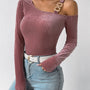 Ribbed Long Sleeve Asymmetrical Blouse - Opulent EmpireRibbed Long Sleeve Asymmetrical BlouseOpulent Empire