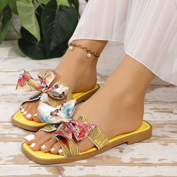 Ribbon Bow Sandals Summer New Square Toe Low Heel Sandal For Women Slides Fashion Casual Beach Shoes - Opulent EmpireRibbon Bow Sandals Summer New Square Toe Low Heel Sandal For Women Slides Fashion Casual Beach ShoesOpulent Empire4