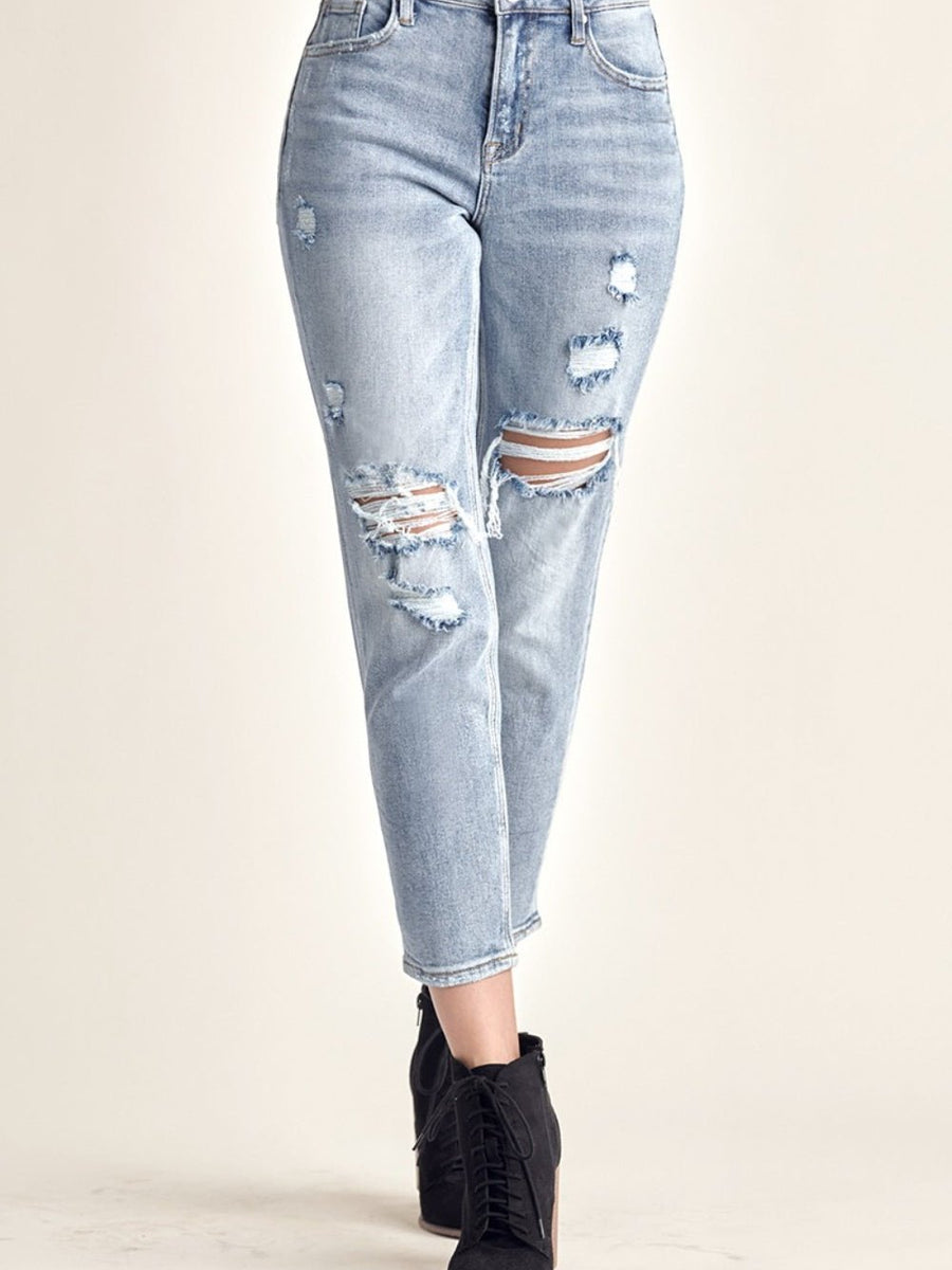 RISEN Distressed Slim Cropped Jeans - Opulent EmpireRISEN Distressed Slim Cropped JeansOpulent Empire