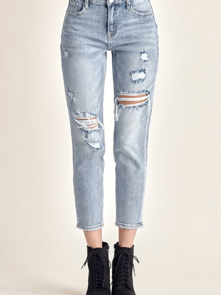 RISEN Distressed Slim Cropped Jeans - Opulent EmpireRISEN Distressed Slim Cropped JeansOpulent Empire