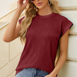 Round Neck Cap Sleeve T-Shirt - Opulent EmpireRound Neck Cap Sleeve T-ShirtOpulent Empire