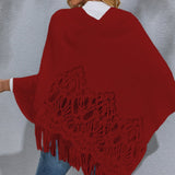 Round Neck Fringe Detail Poncho - Opulent EmpireRound Neck Fringe Detail PonchoOpulent EmpireClothing