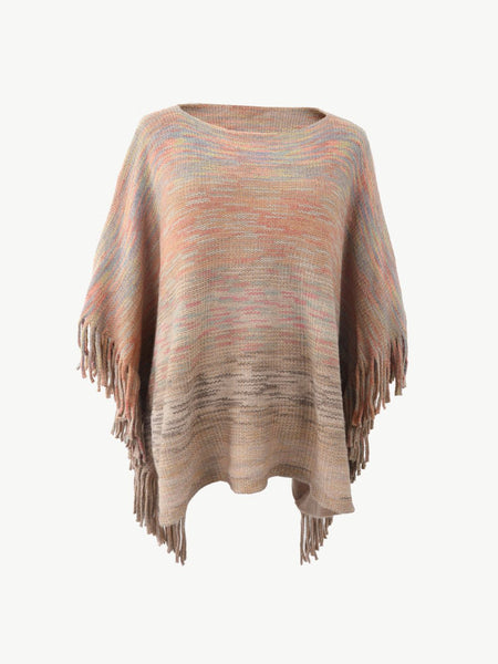 Round Neck Fringe Detail Poncho - Opulent EmpireRound Neck Fringe Detail PonchoOpulent EmpireClothing