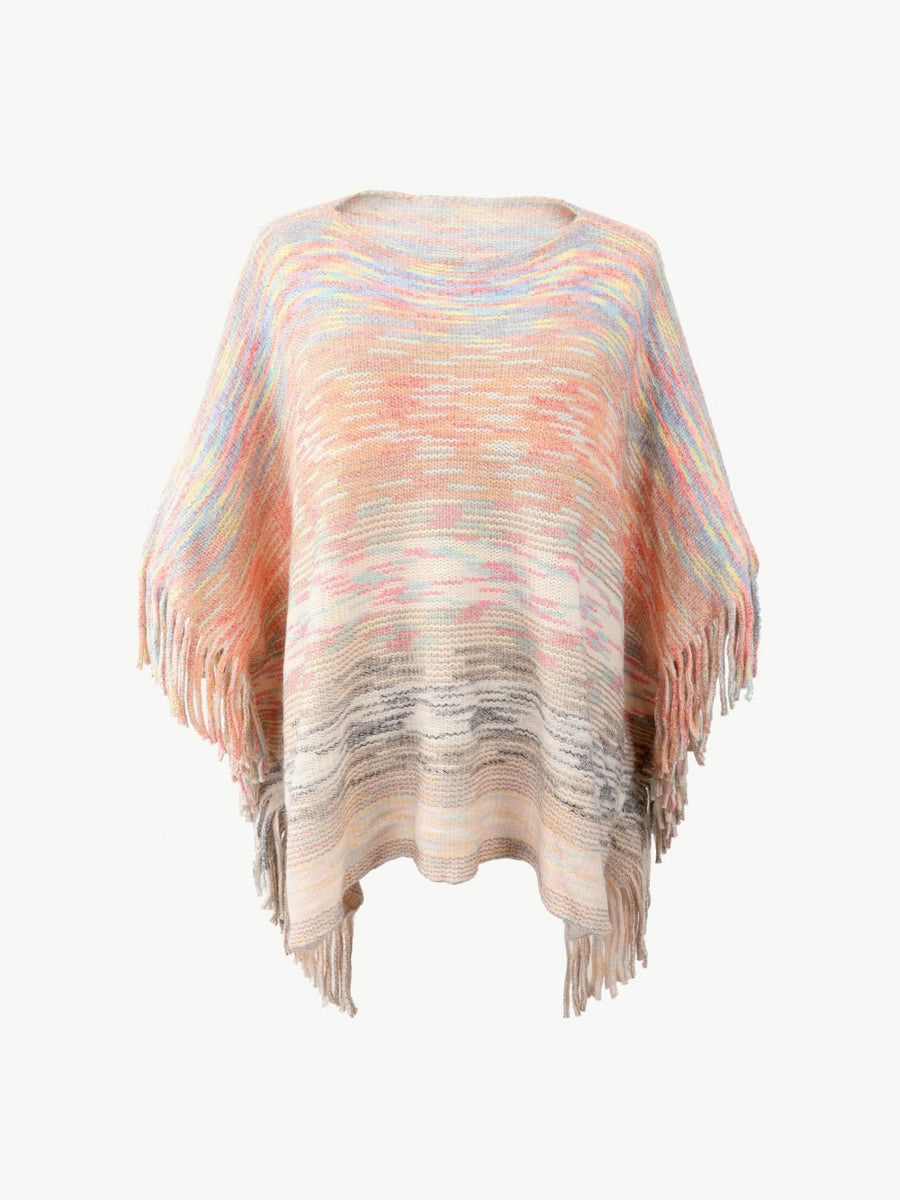 Round Neck Fringe Detail Poncho - Opulent EmpireRound Neck Fringe Detail PonchoOpulent EmpireClothing