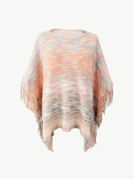 Round Neck Fringe Detail Poncho - Opulent EmpireRound Neck Fringe Detail PonchoOpulent EmpireClothing