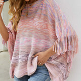 Round Neck Fringe Detail Poncho - Opulent EmpireRound Neck Fringe Detail PonchoOpulent EmpireClothing