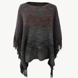 Round Neck Fringe Detail Poncho - Opulent EmpireRound Neck Fringe Detail PonchoOpulent EmpireClothing