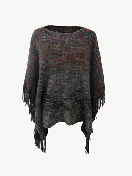 Round Neck Fringe Detail Poncho - Opulent EmpireRound Neck Fringe Detail PonchoOpulent EmpireClothing