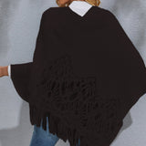 Round Neck Fringe Detail Poncho - Opulent EmpireRound Neck Fringe Detail PonchoOpulent EmpireClothing