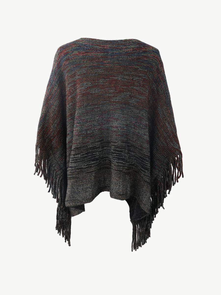 Round Neck Fringe Detail Poncho - Opulent EmpireRound Neck Fringe Detail PonchoOpulent EmpireClothing