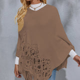 Round Neck Fringe Detail Poncho - Opulent EmpireRound Neck Fringe Detail PonchoOpulent EmpireClothing