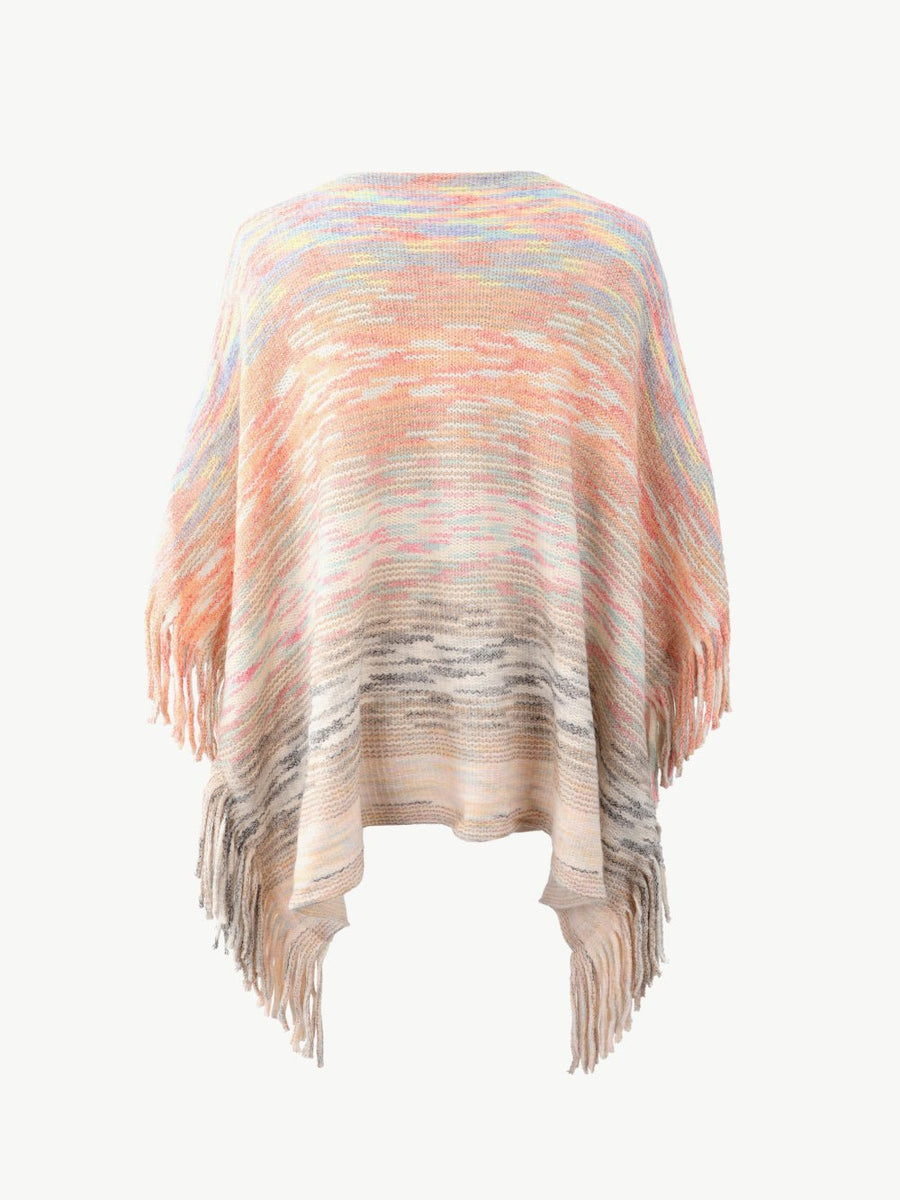 Round Neck Fringe Detail Poncho - Opulent EmpireRound Neck Fringe Detail PonchoOpulent EmpireClothing