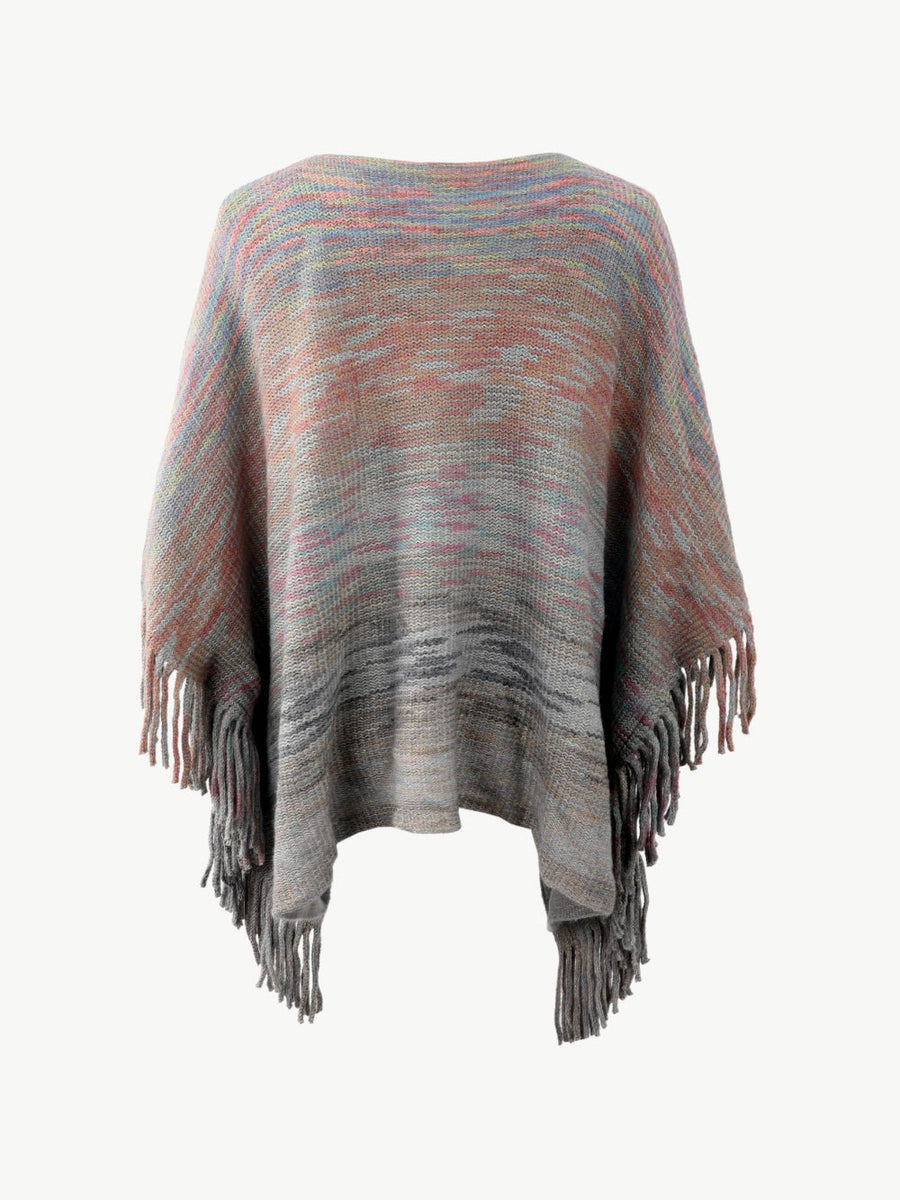 Round Neck Fringe Detail Poncho - Opulent EmpireRound Neck Fringe Detail PonchoOpulent EmpireClothing