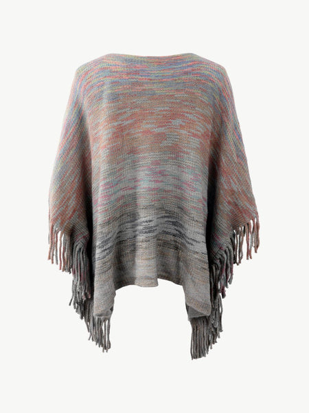 Round Neck Fringe Detail Poncho - Opulent EmpireRound Neck Fringe Detail PonchoOpulent EmpireClothing