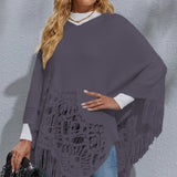 Round Neck Fringe Detail Poncho - Opulent EmpireRound Neck Fringe Detail PonchoOpulent EmpireClothing