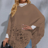 Round Neck Fringe Detail Poncho - Opulent EmpireRound Neck Fringe Detail PonchoOpulent EmpireClothing