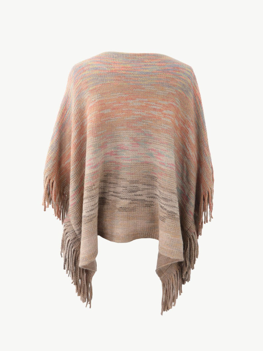 Round Neck Fringe Detail Poncho - Opulent EmpireRound Neck Fringe Detail PonchoOpulent EmpireClothing