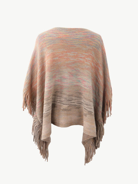 Round Neck Fringe Detail Poncho - Opulent EmpireRound Neck Fringe Detail PonchoOpulent EmpireClothing