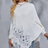 Round Neck Fringe Detail Poncho - Opulent EmpireRound Neck Fringe Detail PonchoOpulent EmpireClothing