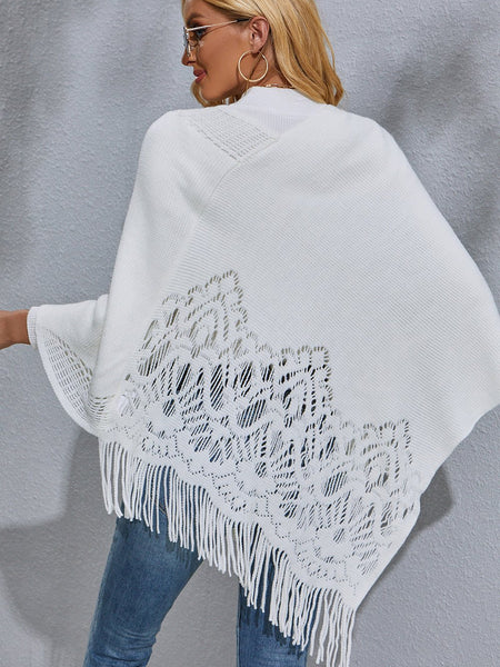 Round Neck Fringe Detail Poncho - Opulent EmpireRound Neck Fringe Detail PonchoOpulent EmpireClothing