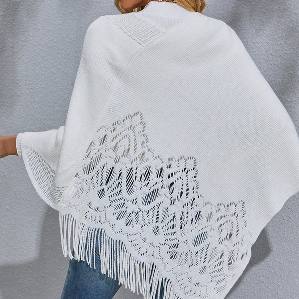 Round Neck Fringe Detail Poncho - Opulent EmpireRound Neck Fringe Detail PonchoOpulent EmpireClothing