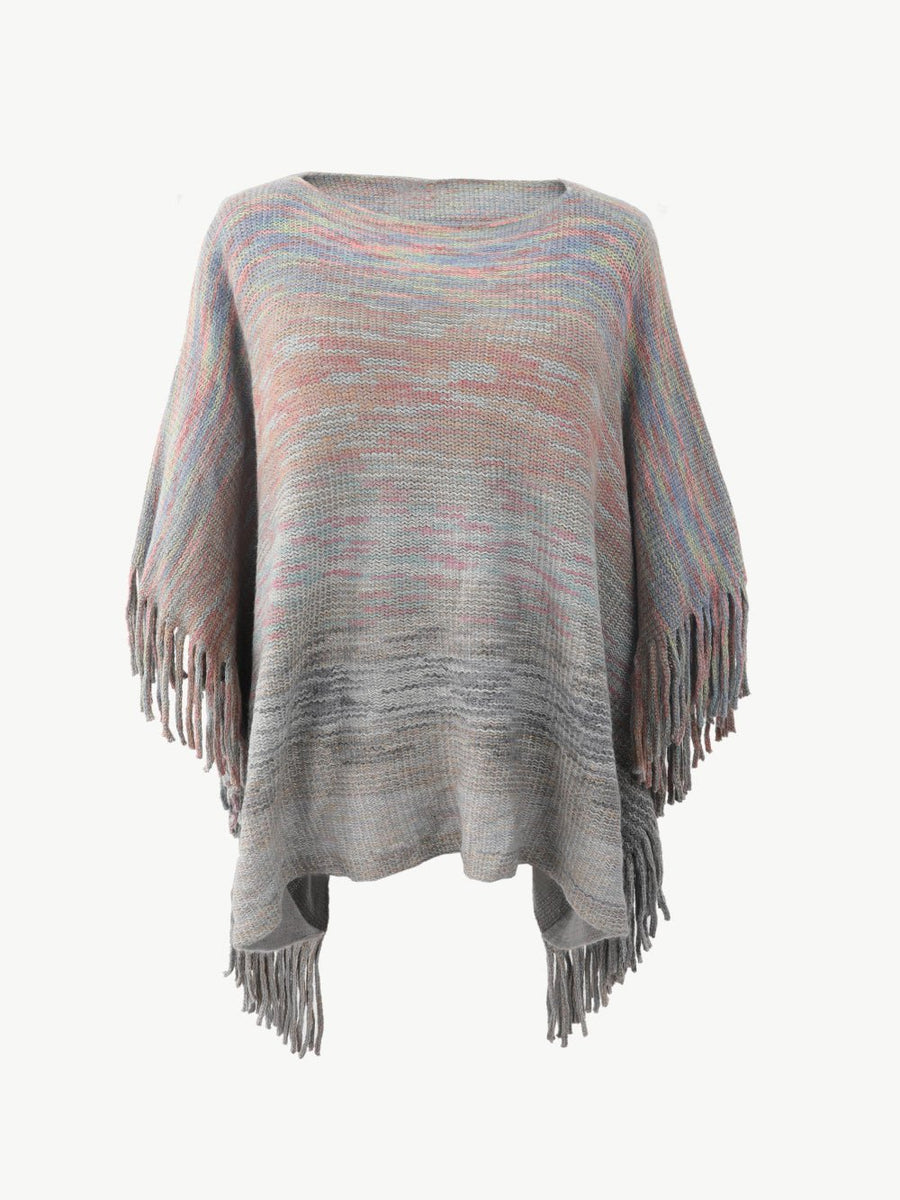 Round Neck Fringe Detail Poncho - Opulent EmpireRound Neck Fringe Detail PonchoOpulent EmpireClothing