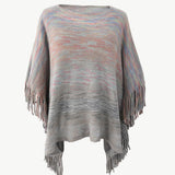 Round Neck Fringe Detail Poncho - Opulent EmpireRound Neck Fringe Detail PonchoOpulent EmpireClothing