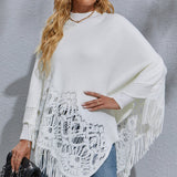 Round Neck Fringe Detail Poncho - Opulent EmpireRound Neck Fringe Detail PonchoOpulent EmpireClothing