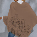 Round Neck Fringe Detail Poncho - Opulent EmpireRound Neck Fringe Detail PonchoOpulent EmpireClothing